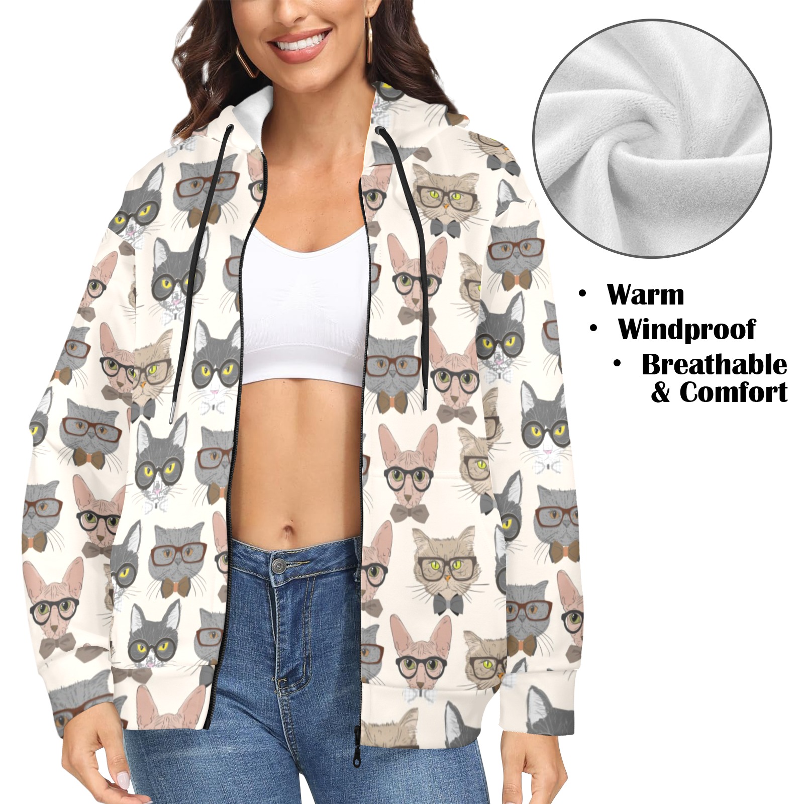 Women's Fleece Full-Zip Hoodie (Model H60)