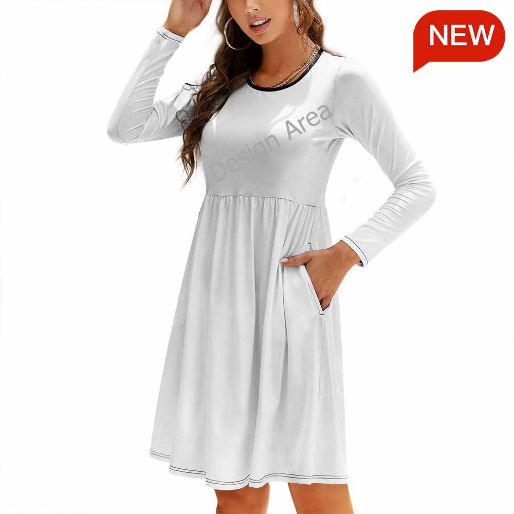Long Sleeves Round-Neck Dress with Pockets