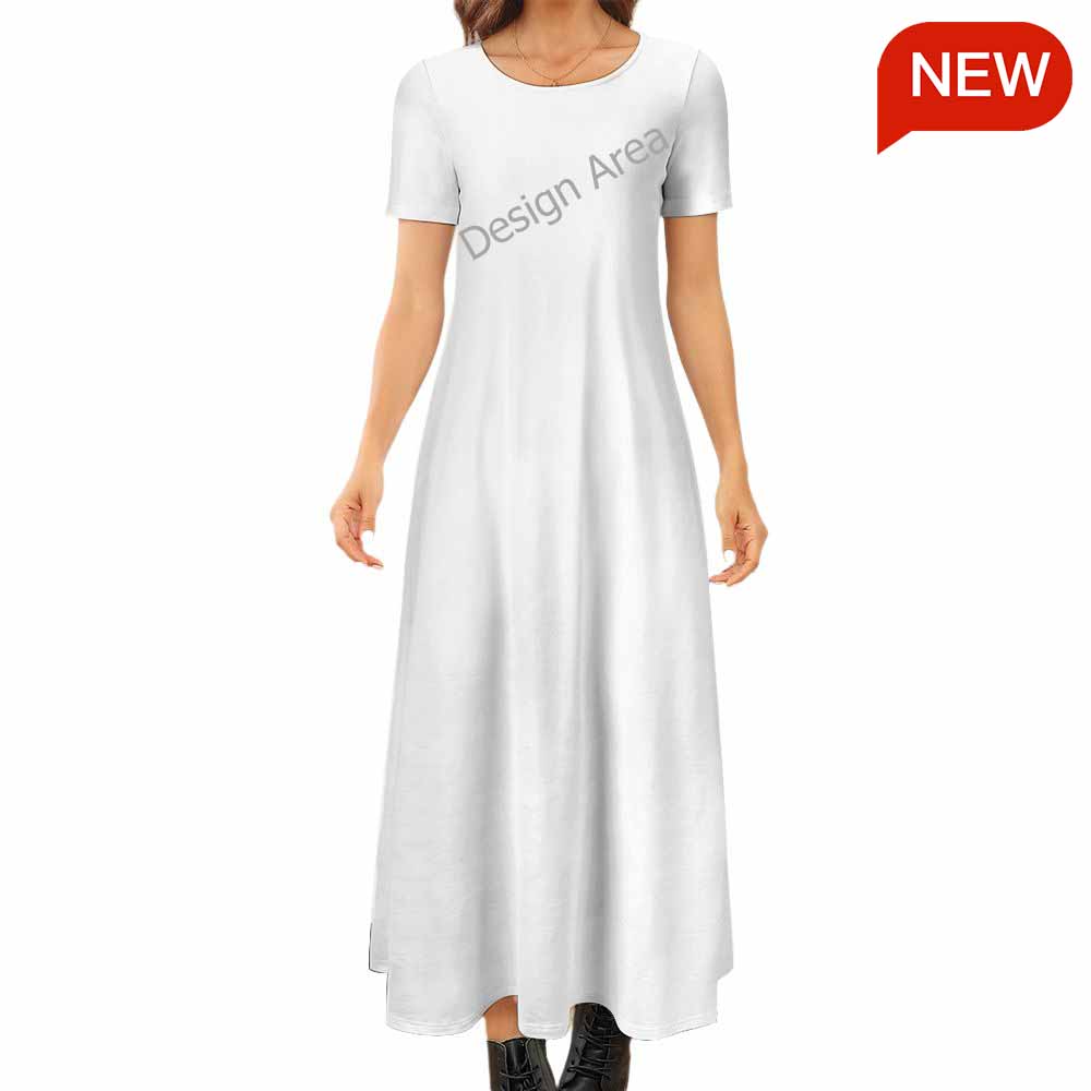 Short Sleeve Round-Neck Long Dress