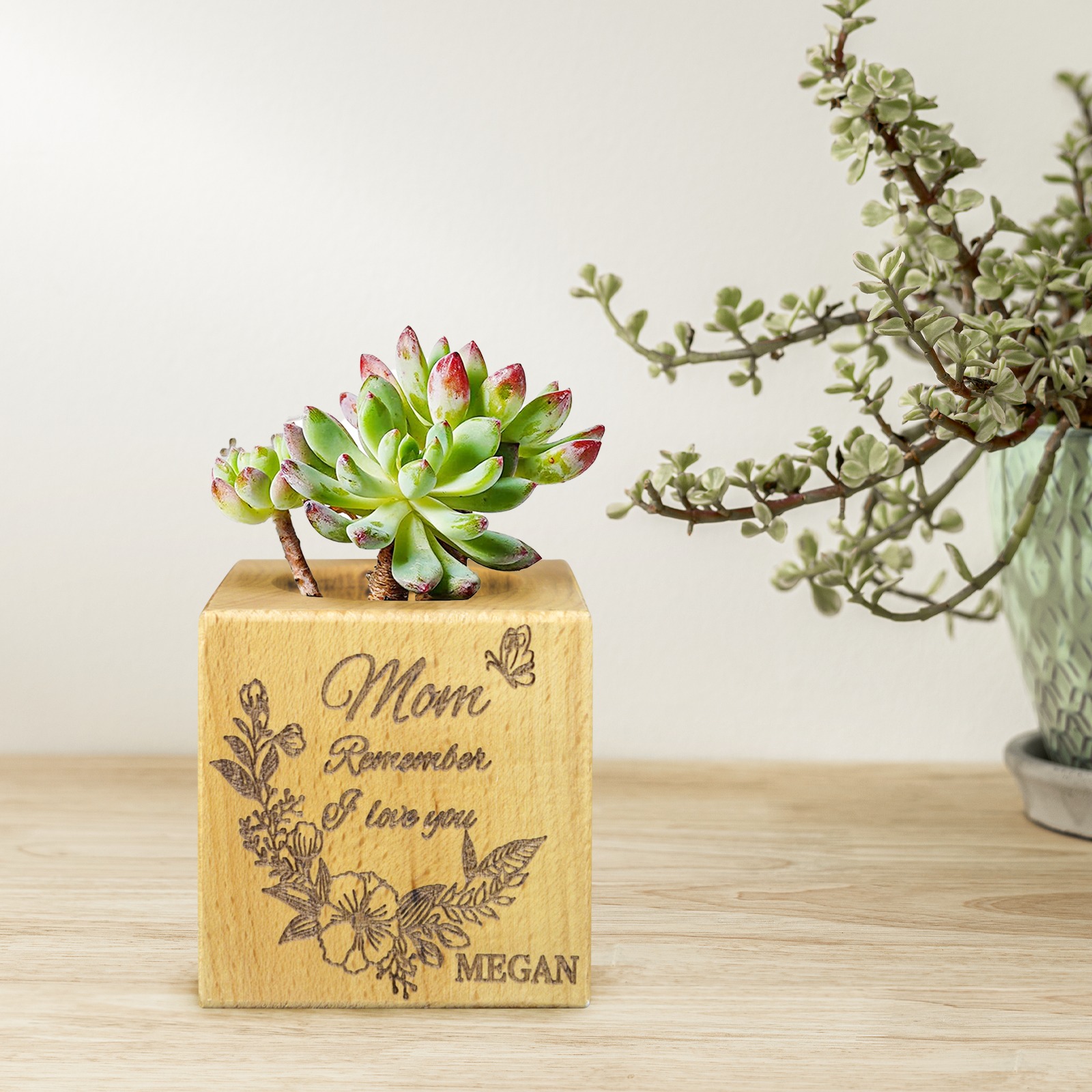 Mini Square Wooden Flower Pot