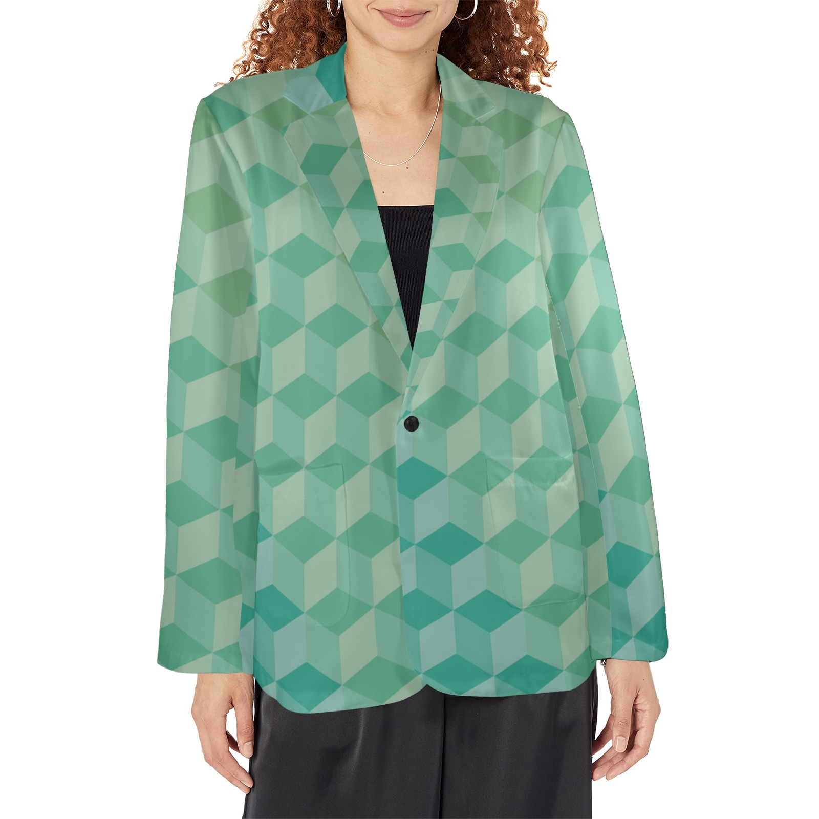 Women's All Over Print Blazer (Model H64)