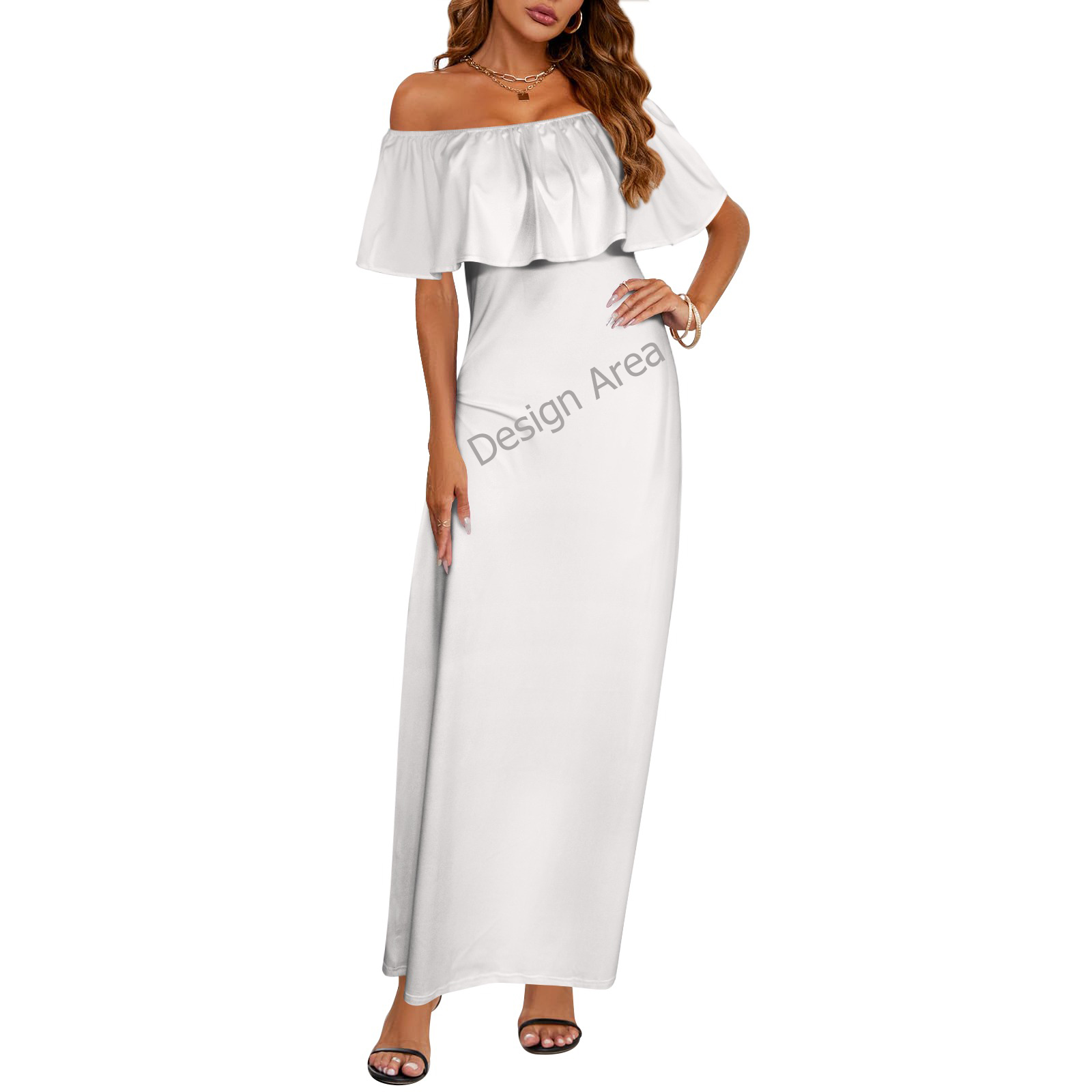 Women's Off Shoulder Ruffle Boat Neck Dress (Model D71)