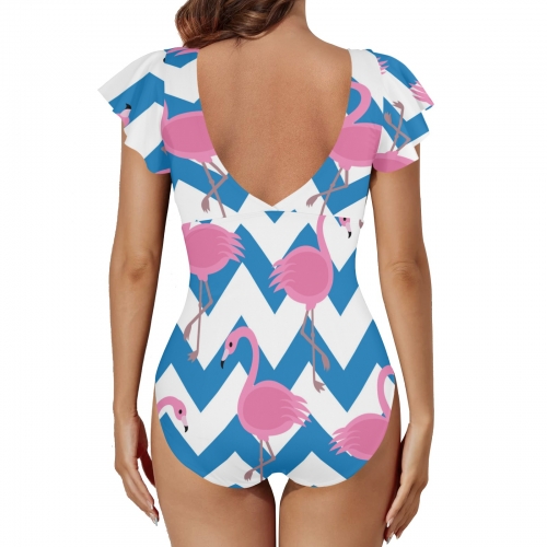 Women's Twist Front Ruffle Sleeve Swimsuit (Model S55)
