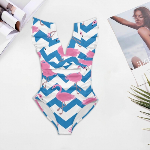 Women's Twist Front Ruffle Sleeve Swimsuit (Model S55)