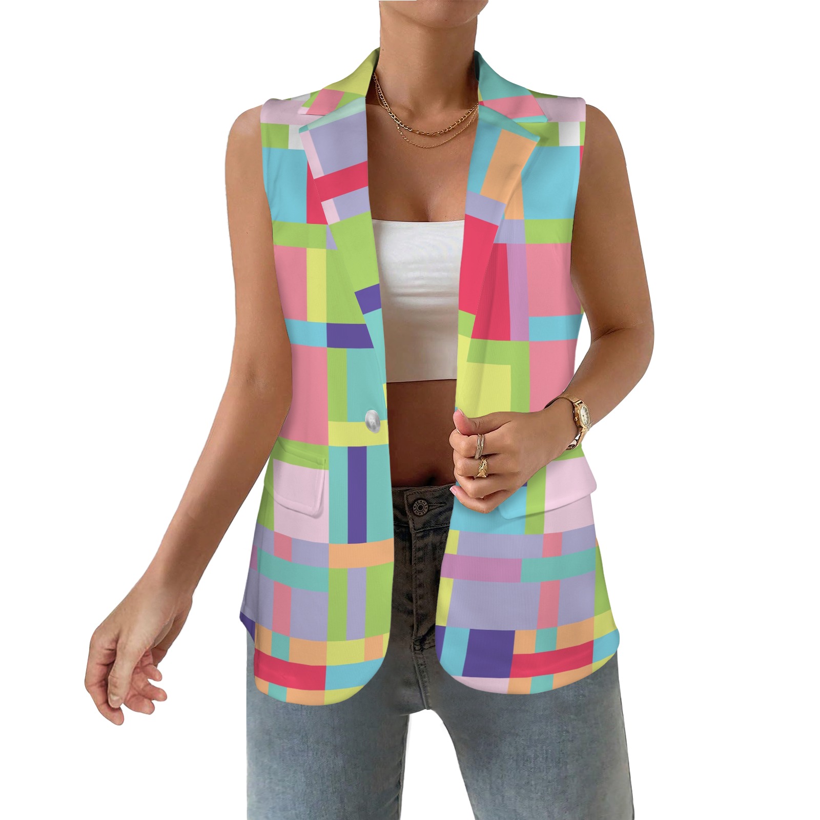 Women's Sleeveless Blazer (Model H71)