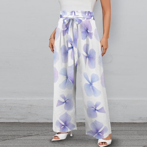 Strappy Elastic Waist Wide Leg Pants with Pockets