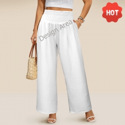 Elastic High Waist Pocket Wide Leg Pants
