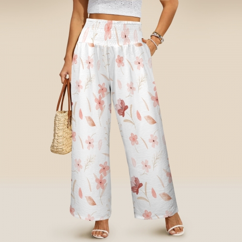 Elastic High Waist Pocket Wide Leg Pants
