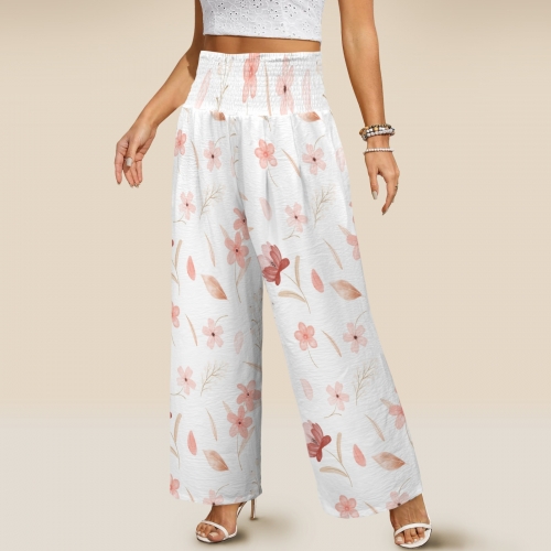 Elastic High Waist Pocket Wide Leg Pants