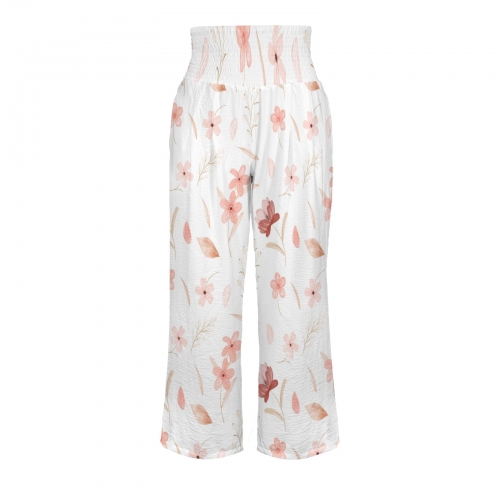 Elastic High Waist Pocket Wide Leg Pants