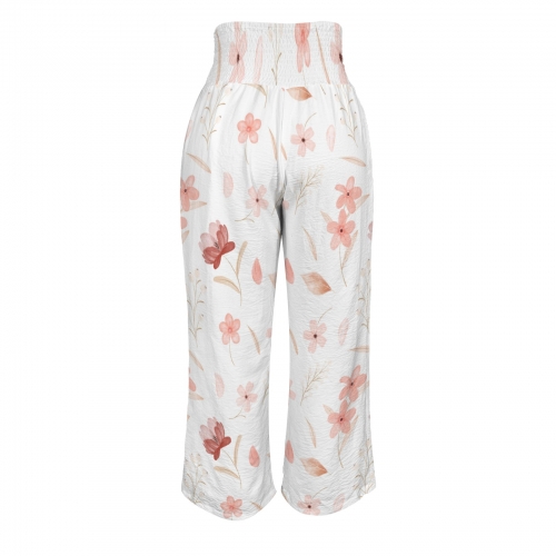 Elastic High Waist Pocket Wide Leg Pants