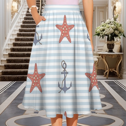 Elastic Waist Pocket Midi Skirt