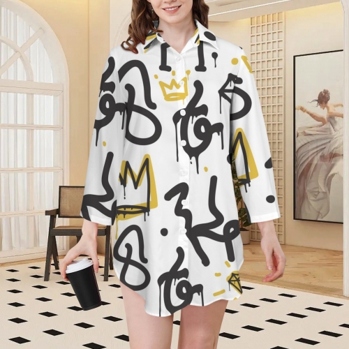Women's 3/4 Sleeve Button Up Shirt Dress