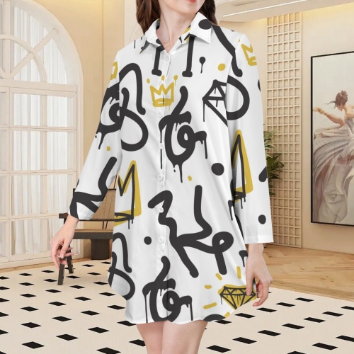 Women's 3/4 Sleeve Button Up Shirt Dress