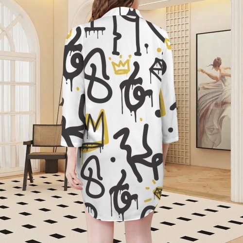 Women's 3/4 Sleeve Button Up Shirt Dress