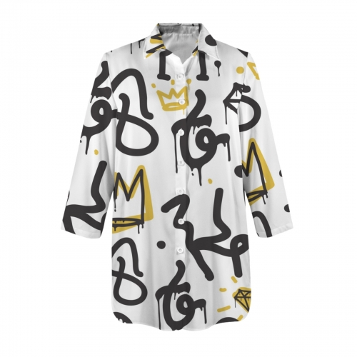 Women's 3/4 Sleeve Button Up Shirt Dress