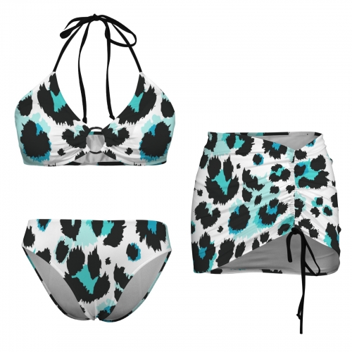 Drawstring Halterneck Three-Piece Swimsuit Skirt