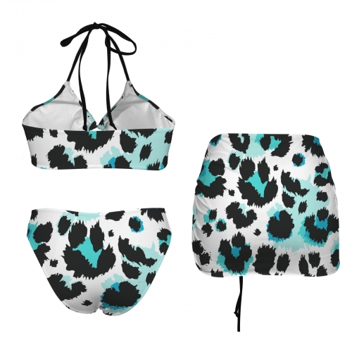 Drawstring Halterneck Three-Piece Swimsuit Skirt
