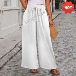 Elastic Waist Tether Pockets Wide Leg Pants