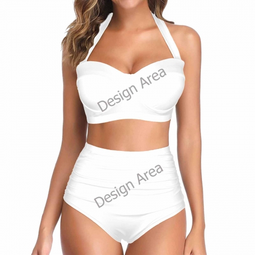 Women's Halter Neck Gather Chest Bikini Swimsuit