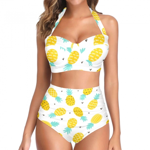 Women's Halter Neck Gather Chest Bikini Swimsuit