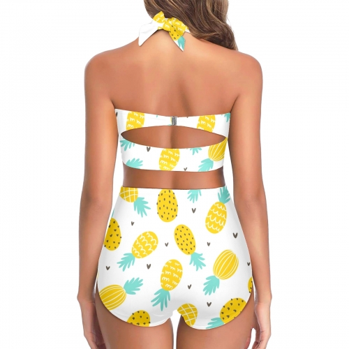 Women's Halter Neck Gather Chest Bikini Swimsuit