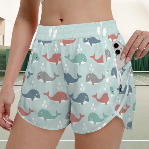 Elastic High Waist Zipper Pocket Sports Shorts