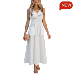 Sleeveless V-neck Midi Dress