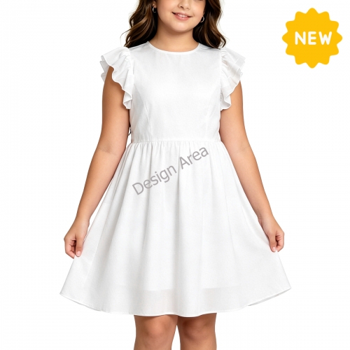 Big Girls' Ruffle Sleeve Crew Neck Dress