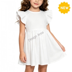 Little Girls' Ruffle Sleeve Crew Neck Dress