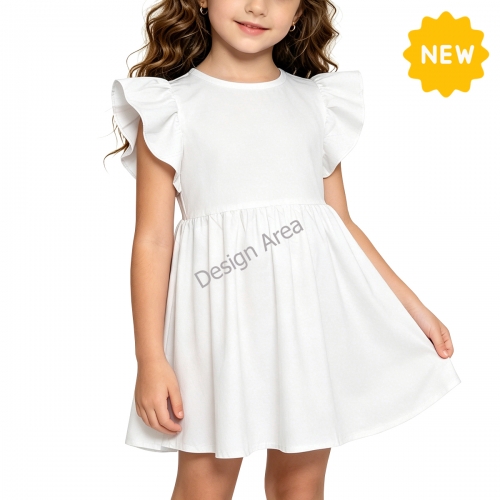 Little Girls' Ruffle Sleeve Crew Neck Dress