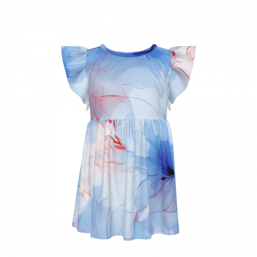 Little Girls' Ruffle Sleeve Crew Neck Dress