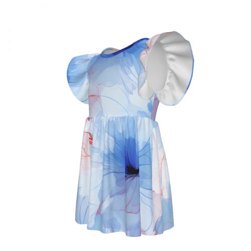 Little Girls' Ruffle Sleeve Crew Neck Dress
