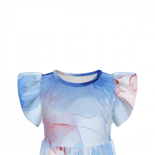 Little Girls' Ruffle Sleeve Crew Neck Dress