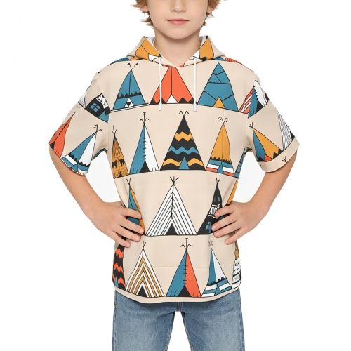 Kids Short Sleeve Front Pocket Hoodie