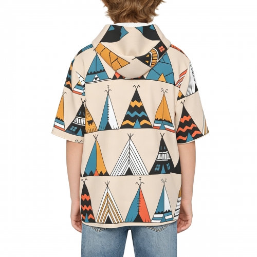 Kids Short Sleeve Front Pocket Hoodie
