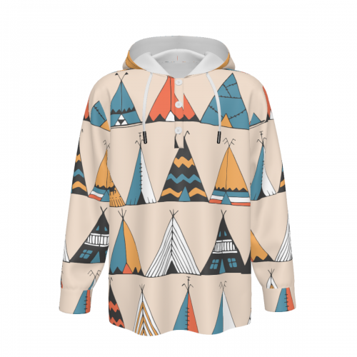 Men’s All Over Print Hooded Henley Shirt