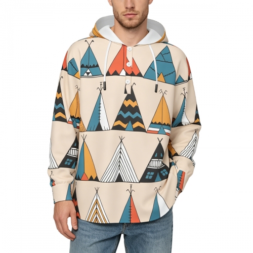 Men’s All Over Print Hooded Henley Shirt