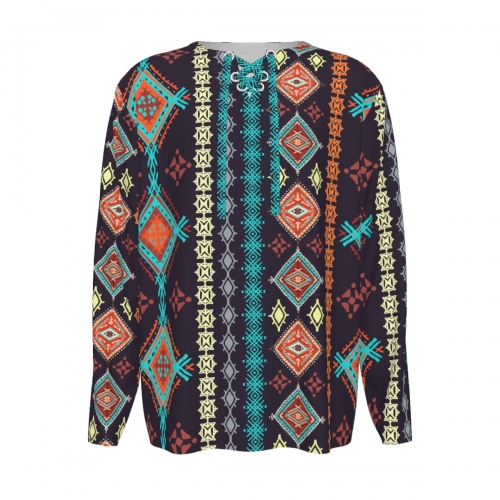 Men's Lace-up V-Neck Long Sleeve Shirt