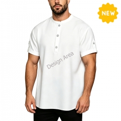 Men's Casual Grandad Collar Short Sleeve Henley Shirt