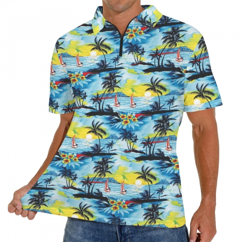 Men's Zipper Polo Shirt (Model T88)