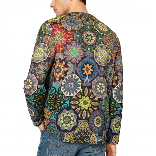 Men's Front Half Drawstring Long Sleeve T-Shirt