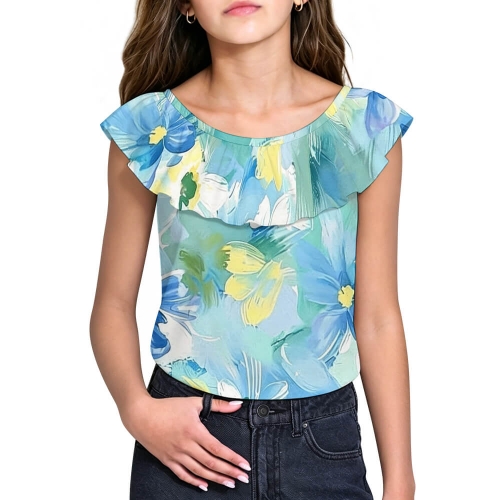Girls' Ruffle Neck Sleeveless Blouse