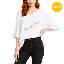 Women's Ruffled Sleeves & Hem V-Neck  Top