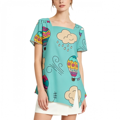 Women’s Square Neck Asymmetrical Hem T-Shirt