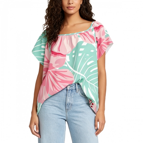 Women's Casual Crew Neck Pleated Shirt