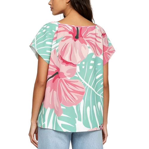 Women's Casual Crew Neck Pleated Shirt