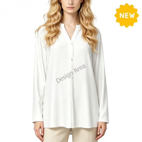 Women's V-Neck Button-Down Long Sleeve Top