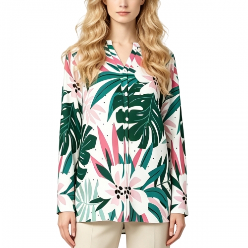 Women's V-Neck Button-Down Long Sleeve Top