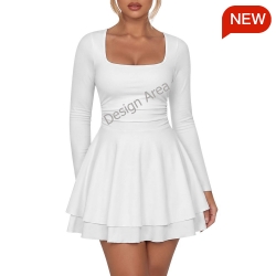 Women's Square Neck Ruffled Mini Dress